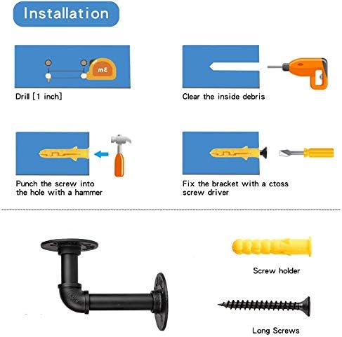 eSynic 2Pcs Pipe Brackets Black Industrial Pipe Shelf Bracket for Shelves Tube Rack Iron 1/2 inch Pipe Floating Shelves for Scaffold Board (15*8cm) with a Spirit Level - Image 4