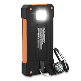 FLOUREON 10,000mAh Solar Power Bank Portable Solar Phone Charger with LED Flashlight Dual 2.1A USB Max Waterproof Portable Cell Phone Power Bank (Orange)