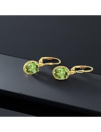 Pendientes de peridoto verde ovalado de 3,60 quilates, chapados en oro amarillo de 18 quilates, plata de 1.063 in de longitud