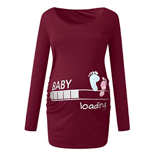 Maternity Baby is Loading Top T-Shirt,Crytech Pregnancy Comfy Soft Funny Cartoon 3/4 Long Sleeve Crew Neck Side Ruched T Shirt for Pregnant Women Winter Fall Cotton Clothes (Small, Wine)