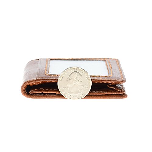 HAWEE Men's Bifold Front Pocket Wallet Genuine Leather RFID Blocking Card Billfold 5 Slots with Cash Clip, Brown