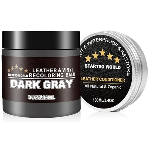 STARTSO WORLD leder Reparatur Set Dunkelgrau mit Lederfett, 200ml Flüssigleder, Lederfarbe, Leder-Schramm-Entferner, Leder- & Vinyl-Reparaturset für Möbel, Couc