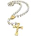 INBLUE Men,Women's Stainless Steel Rubber Pendant Necklace Gold Tone White Virgin Mary Jesus Christ Crucifix Cross Rosary 26 Inch Chain