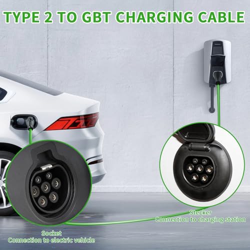Type 2 to GBT EV Charging Cable 22kW | 32A 5M 3-Phase Mode 3 IP55 | with Carry Bag & Charging Gun Rain Cover | Compatible with BYD Atto 3, Han, Tang, MG Marvel R | Public & Home Use – Green