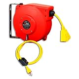 Reelworks Extension Cord Reel Retractable Polypropylene Heavy Duty Industrial 40 FT 14AWG 3C SJT Commercial Premium Grade Ultra Flexible Cable (S3) Triple Tap Connector Perfect for Indoor/Outdoor Use