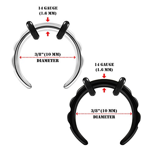 BIG GAUGES 2 Pairs Surgical Steel Black Anodized 14g Gauge 1.6mm Taper Septum Pincher Ear Piercing Jewelry Stretcher Earring BG0692