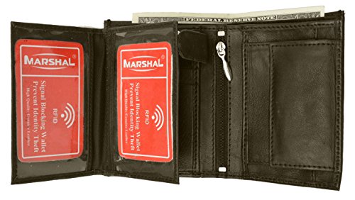 RFID Blocking Premium Leather European Style Bifold Trifold Wallet with ID Window (Brown)