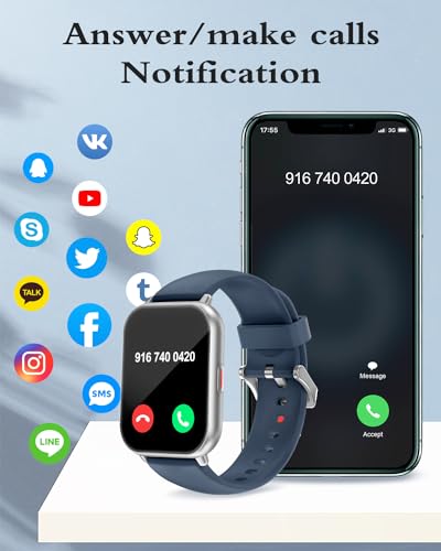 RUIMEN Smartwatch with Calls, Smart Watch Receive Call and Voice Assistant, Smartwatch Woman Man with Pedometer Blood Oxygen Waterproof IP68 100+ Sports Modes
