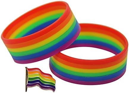 Rainbow Bracelet for Pride Parades and Gay Lesbian LGBT Parties With Matching Rainbow Pin