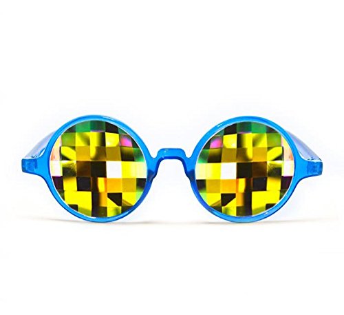 GloFX Transparent Blue Kaleidoscope Glasses - Rainbow Bug Eye - Flat Back
