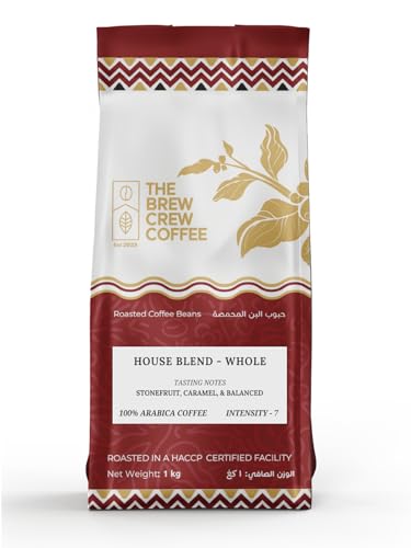 The Brew Crew Coffee Beans House Blend Coffee – 100% Arabica from Brazil & Ethiopia, Medium Roast, Aroma-Sealing Valve, Chocolate & Caramel Notes (1000gm)