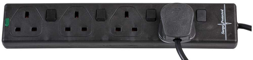 pro elec PL15343 3 m Switched Surge Protected Extension Lead - Black