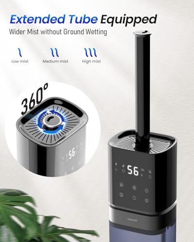 YOKEKON Humidifiers for bedroom,8L Humidifiers for Large Room,Ultrasonic Cool Mist Air Humidifier,Top Fill,5 Ambient Lights, Extended Tube, 360°Nozzle,Oil Diffuser, Humidity Control,12H Timer,Blue