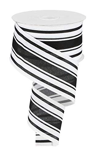Farmhouse Stripe on Canvas Wired Edge Ribbon - 2.5" x 10 Yards (White, Black)