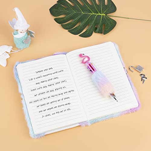 Plush Diary for Girls with Lock and Key, Fluffy Cute Lock Journal with