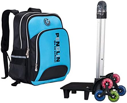 Pupil Primary School Student Colorful Three-Wheeled Pull Rod Adjustable Disassembled Bag Large Capacity Unisex Shoulder Bag (Light Blue)