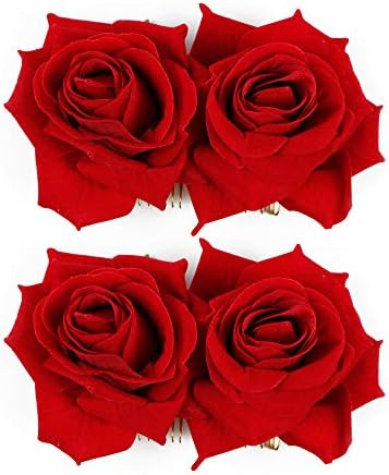WBCBEC 2 Pack Rose Flower Hair Clip Women Rose Flower Hair Accessories Wedding Hair Clip Flamenco Dancer (Red)