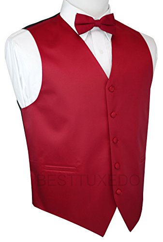 Italian Design, Men's Tuxedo Vest, Bow-Tie & Hankie Set in Red