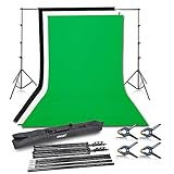 Emart Photo Video Studio Background Backdrop Stand Kit, 8.5x10ft Photography Support System with 3 Muslin Backdrops 100% Cotton (Black White Green)