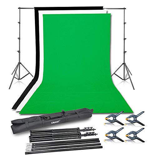 Emart Photo Video Studio Background Backdrop Stand Kit, 8.5x10ft Photography Support System with 3 Muslin Backdrops 100% Cotton (Black White Green)