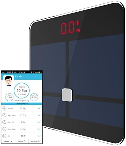 Bluetooth Body Fat Scale, Darkiron V6 Wireless Smart Digital Bathroom Scale with IOS and Android App, Body Composition Analyzer for Women Man Kids (Black)