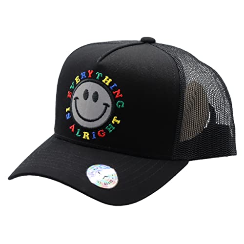 MU:KA: Smile Face Embroidery Trucker Hat Streetwear Vintage