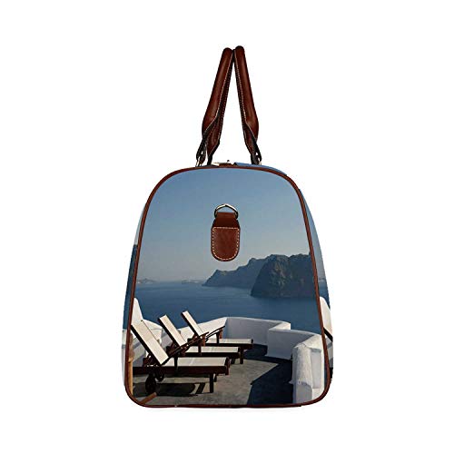 Travel Decor Waterproof Travel Bag,Sunlounger at Terrace in Santorini Greece Resort Relaxation Aegean for Travel,18.62"L x 8.5"W x 9.65"H