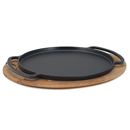 Enameled-Cast-Iron-Round-Griddle-Tortilla-Comal-Small-Pizza-Pan-with-Wooden-Trivet-Serving-Tray-11-Inch