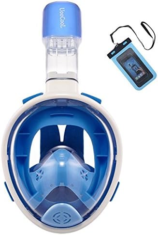 UooCooL 180° Full Face Snorkel Mask- Panoramic view Snorkeling Mask For Adults And Kids, Breathe freely With Anti Fog And Anti Leak Design, See More with a Larger Viewing Area (Blue, Kid)