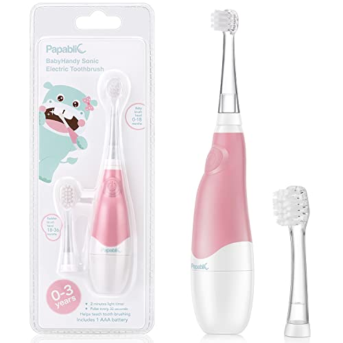 Papablic BabyHandy 2-Stage Sonic Electric Toothbrush for Babies and Toddlers Ages 0-3 Years, Pink