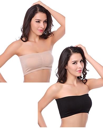 TFB.Love Women's Basic Strapless Seamless Padded Bandeau Solid Color Tube Bra Tops (XL, color 04)