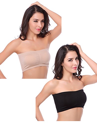 TFB.Love Women's Basic Strapless Seamless Padded Bandeau Solid Color Tube Bra Tops (XL, color 04)