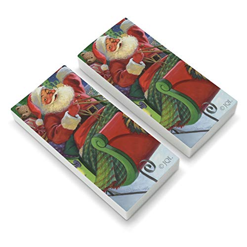 Christmas Holiday Santa Merry Sleigh Ride Eraser Set of 2