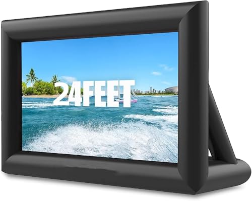 24FT Inflatable Cinema Screen IPX4,250W Turbo Blower & Geo-Anchor Spike System…