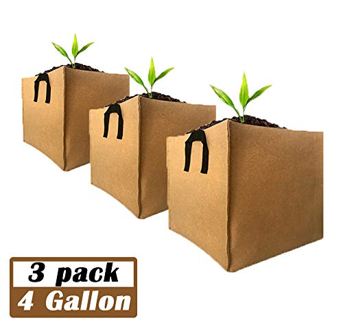 ZAILHWK 3-Pack 4 Gallon Grow Bag,Square Plant Bag Heavy Duty Thickened Nonwoven Plant Fabric Pots with Handles