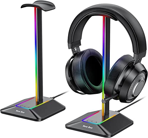 New bee Supporto Cuffie RGB, Gaming Stand Cuffie da Gioco da Scrivania con 7 Modalità di illuminazione e Base in Gomma Antiscivolo Adatto a Tutti gli Accessori per Auricolari, Nero