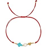 SHINUS BOHO Heart Cross Pearl Braided Adjustable Bracelet for Women, Handmade Boho Gold Plated Beads Bracelet Statement Minimalism Birthday Jewelry Gift Friendship