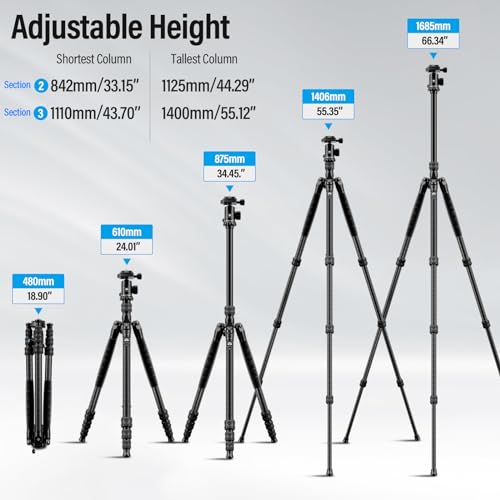 SIRUI Traveler 7C Carbon Fibre Tripod for Camera, 65" Portable Travel Tripod and Monopod with 360° Panoramic Ball Head, Compact Tripod with Extendable Centre Column for DSLR, Camcorder, Max Load 8kg
