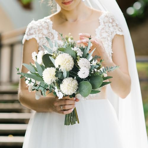 ROLLWAY Pack of 55 Artificial Branches & Artificial Flowers, White Flowers Leaves, Artificial Decorative Branches, Art Flowers, Artificial Flower Bouquet, Eucalyptus Hydrangeas for DIY Bouquet, Bridal Bouquet, Wedding (55, White)