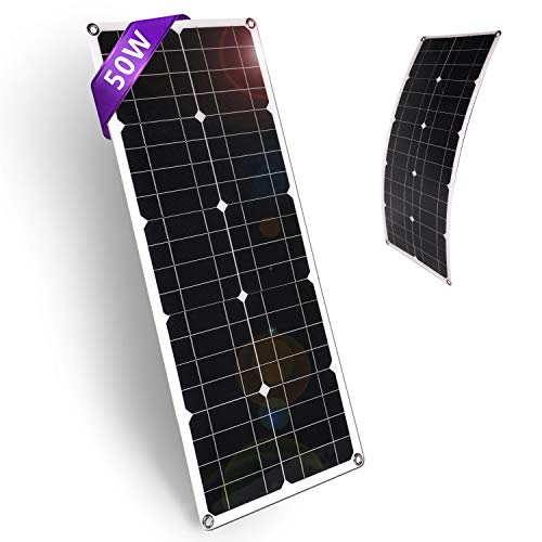 Solar Panel 50W 18V 12V Bendable Flexible, Waterproof Solar Car Battery Charger Maintainer Portable Trickle Charger ,Charging Clip Line for Motorcycle RV Boat with 10A Charge Controller Kits