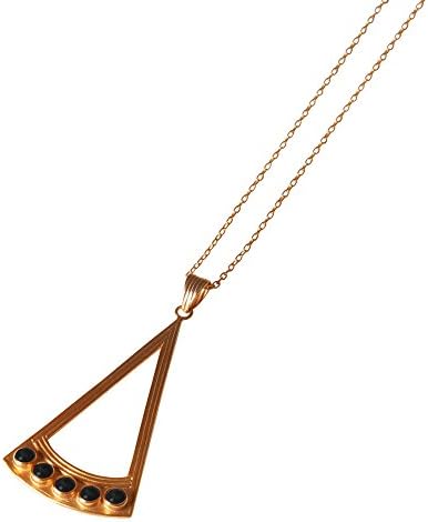 YUWEI 24k Gold Plated Open Triangle Pendant Necklace with Natural Semi-Precious Stones and Chain