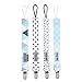 Dodo Babies Pacifier Clip Set - Four Clips Plus Binky Case - Universal Holder Fits Most Paci Brands, Teether Toys and Car Seats - Blue and White Prints for Girls or Boys - Pacifier Holder