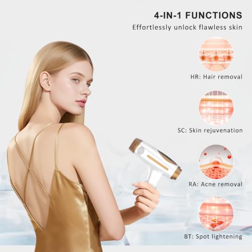 NALONE Depiladora Laser IPL, 4 en 1 Depiladora Luz Pulsada - HR/SC/RA/BT, 10 Potencias, para Mujeres y Hombres, Uso en Casa, Rostro, Cuerpo y Axilas