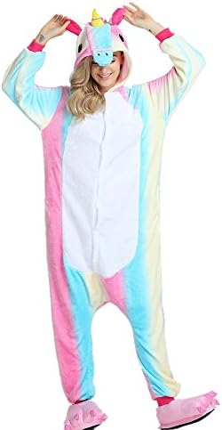 Unisex Animal Design Sweet 3D Unicorn Pajamas Nightwear Cosplay Costumes Party Festival Unicorn Sleepwear for Adults and Kids (XL, RainbowUnicorn-2)