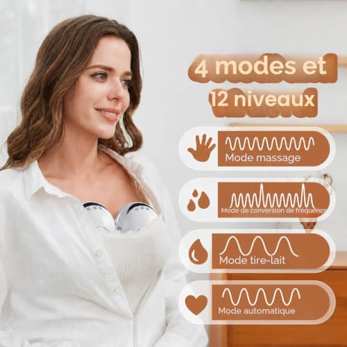 MY-375 Hand-Free Electric Breast Pump - Powerful Suction, Quiet, Handsfree Breast Pump with 4 Modes and 12 Levels, Breast Pump 24 mm - 19/21/Insert Flanges, Pack of 2 (White)