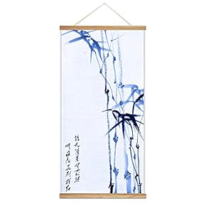 Hanging Poster with Wood Frames Ink Bamboo Theme Home Wall Canvas Prints Ready to Hang - 18"x36"