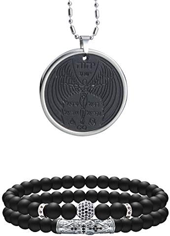 Anti EMF Radiation Protection Pendant, Scalar Energy Pendant Volcanic Lava Negative Ions Energy Pendant Necklace Orgone Pendant and 8mm Black Matte Agate Stone Beaded Bracelet