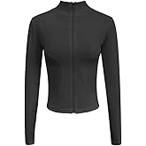Kschenimy Women Long Sleeve Shirts,Zip Up Yoga Jacket Cropped Athletic Slim Fit Tops Athletic Slim Fit Track Thumb Holes