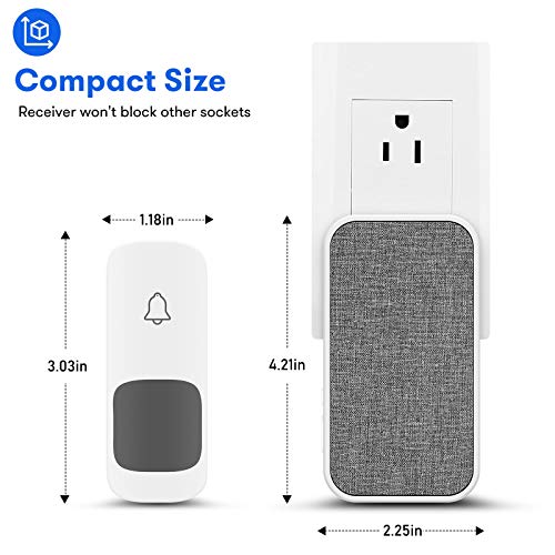 2021 Wireless Doorbell, Remote Door Bell Ringer Chimes Kit Operating Range at 1000 FT, ESMAVO Portable Doorbell with 1 Plug-in Receiver and 1 Waterproof Push Button, 58 Melodies & LED Flash