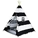 Dream House Kids Play Indian Teepee Hideout Wigwam Tent (Black Stripes 4 Sides with Floor Mat)